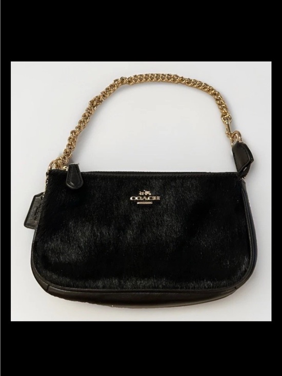 Coach Handbags - Coach Clutch Nolita 19, Black Haircalf, Black Leather Trim, Brass Chain Strap